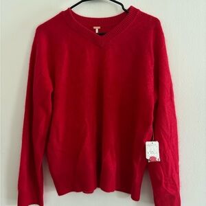 NWT Free People Red V-Neck Sweater 100% Cashmere
